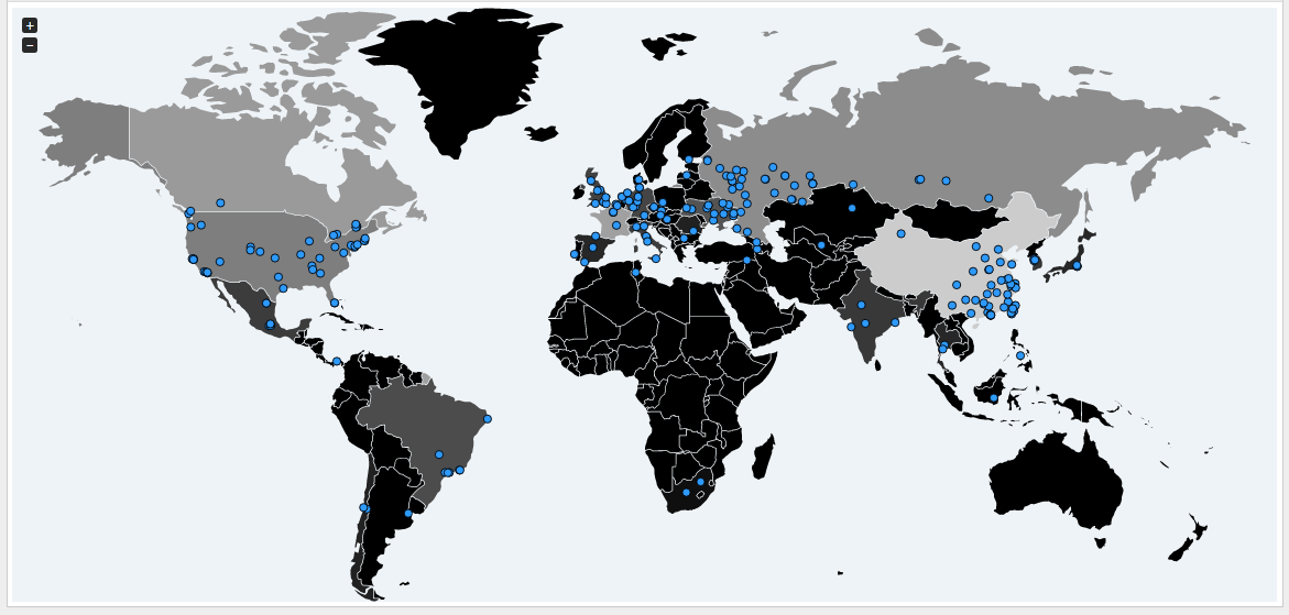 Карта поширення вірусу WannaCry у світі